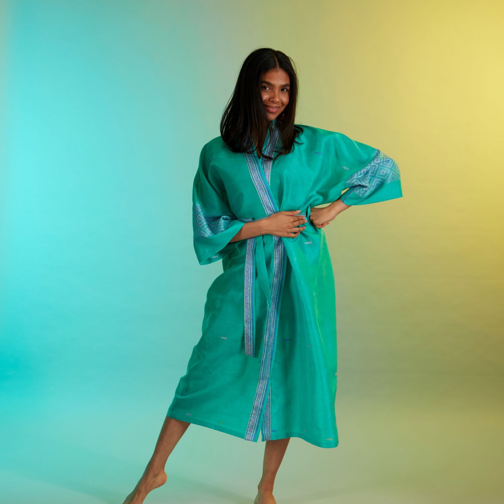 Teal silk robe sales